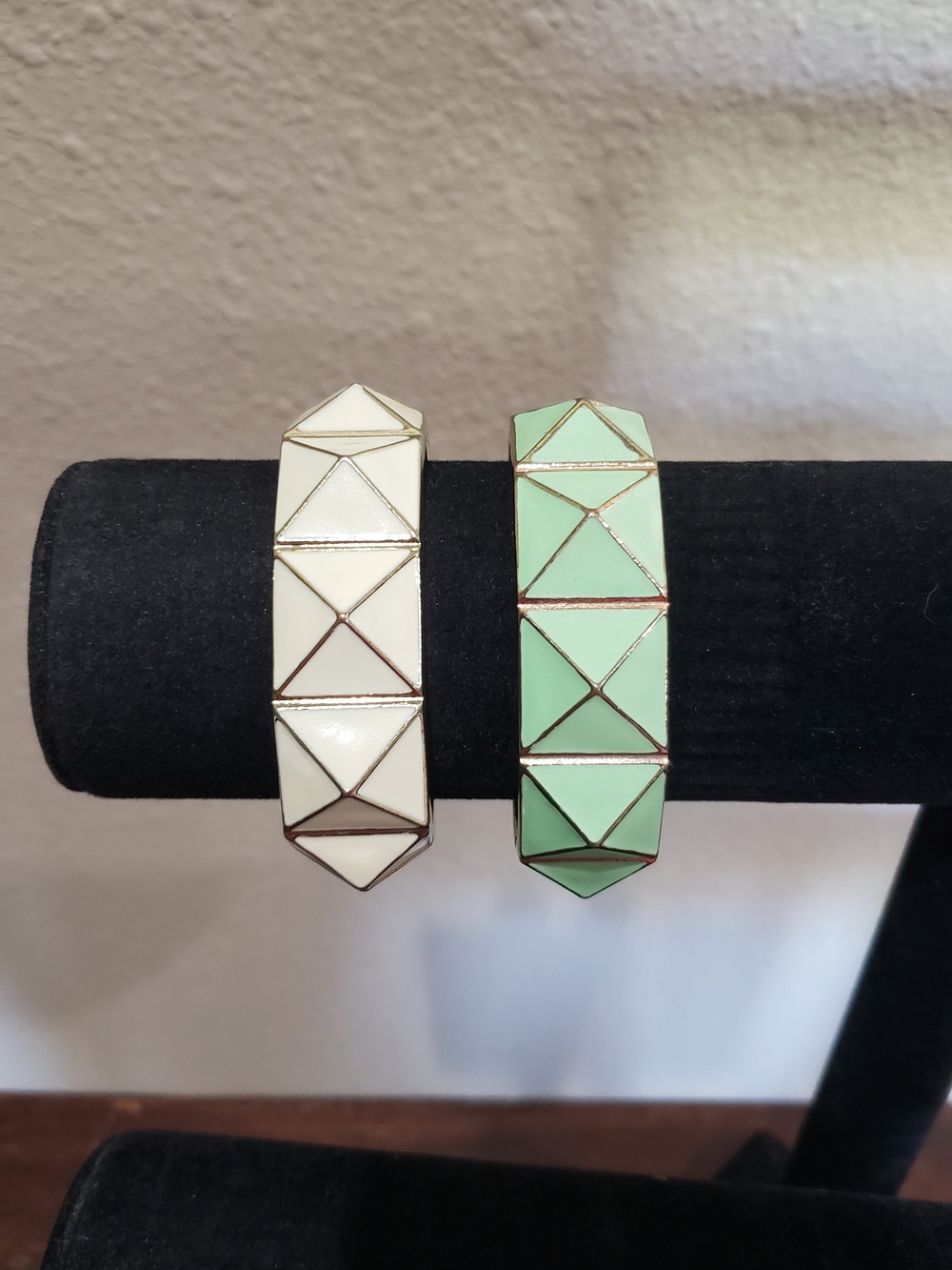 Geometric Enamel Bangle Bracelet - White and Mint Bundle Set *PRICE FiRM*